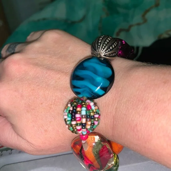 Vintage rare Glass,Chunky signed statement bracelet - Picture 3 of 5